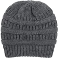 Miniatyrbild 2 av 5: Vintervarm Stickad Mössa med Satinfoder Kabel Stickad Beanie Chunky Slouchy Skallehatt för Kvinnor (Grå)