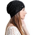Miniatyrbild 1 av 5: Dam Bomull Virkad Slouchy Mössa Handgjord Stickad Utskuren Sommar Blommig Skull Cap black