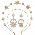 Miniatyrbillede 1 af 4: 3 stk. Stjerne Måne Gudinde Hårbøjle Rhinestone Kroner, Øreringe, Halskæde (Guld)