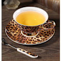 Miniatyrbild 3 av 5: YBK Tech Benporslin Kopp & Fat Set i Europeisk Stil, Keramisk Te- och Kaffekopp för Hem, Kök, Bröllop (Leopardmönster) Leopard Pattern