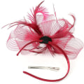 Miniatyrbild 2 av 4: Kvinnlig Fascinator Hatt Blomma Bröllop Fascinator Hårband Fjäder Flapper Brud Hårprydnad Huvudbonader Pillbox Hatt Bowler Mini Topphatt Hårklämmor(Röd)