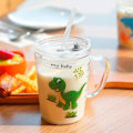Miniatyrbilde 4 av 5: Melkekopp for barn med sugerør, 400 ml Transparent Glass Lære å drikke treningskopp, Mikrobølgesikker drikkekopp med lekkasjesikkert lokk for småbarn (#2)