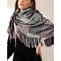 Miniatyrbillede 3 af 5: Dame Imitation Cashmere Sjal - Vinter Lang Blød Varmt Tartan Tassel Sjal Sjal til Damer, Tassel Sjal Sjal Gaver til Kvinder (Brun)