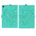 Pikkukuva 2 / 5: Samsung Galaxy Tab A9:lle suunniteltu nahkainen tabletin suojakotelo, jossa on rakkausperhonen-reliefikuvio Mint Green