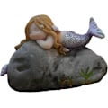 Miniatyrbild 1 av 3: Miniatyrträdgårds sjöjungfrufe statyer - Dröm sjöjungfru Dreaming Mermaid on Rock