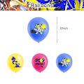 Pikkukuva 5 / 5: Splatoon 3 -peliaiheinen juhlatarvikesarja, jossa banneri, kakunkoriste, ilmapallot ja koristesarja