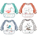 Miniatyrbild 1 av 5: 5-pack Långärmade Bebis-Släpkläder, Vattentäta Ärmar, Småbarns-Släpkläder för 6-36 Månader 4pcs-Bird-Fox-Flamingo-Elk Tie Closure-6-36 months