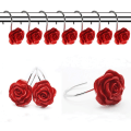 Miniatyrbillede 1 af 5: 12 stk. Hjemmemode Dekorative Anti Rust Bruseforhængskroge Rose Design Bruseforhængsringe Kroge (rød)