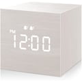 Miniatyrbild 1 av 5: SCSYV Digital väckarklocka, med trä-LED-display, dubbla alarm, 2,5-tums kubisk liten mini-klocka i trä för sovrum, sängbord White