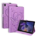 Pikkukuva 1 / 5: Samsung Galaxy Tab A9:lle suunniteltu nahkainen tabletin suojakotelo, jossa on rakkausperhonen-reliefikuvio Purple