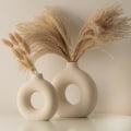 Miniatyrbillede 4 af 5: Lille Hvid Donut Vase Keramik Vase Til Pampasgræs Borddekoration Midtpunkt, Soveværelsestilbehør, Rum Deko Boho Hjem