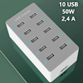 Miniatyrbillede 5 af 5: USB Ladestation, 50W 10-Port USB Oplader Hub, Multi-Port USB Oplader med Smart Detect, Kompatibel med iPhone, Galaxy, iPad Tablet og Andre USB