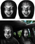 2 st Ghost Face Nackstödsskydd, Skrämmande Ansiktsmönster Bilbarnstol Universella Elastiska Modeller Nackstödsskydd A