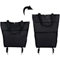 Miniatyrbillede 1 af 2: Foldbar Indkøbstrolley, Sammenklappelig To-trins Lynlås Foldbar Indkøbspose Med Hjul Foldbar Indkøbstrolley Kompatibel Med Frugt, Grøntsager Black