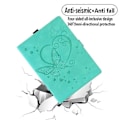 Pikkukuva 5 / 5: Samsung Galaxy Tab A9:lle suunniteltu nahkainen tabletin suojakotelo, jossa on rakkausperhonen-reliefikuvio Mint Green