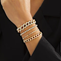 Miniatyrbild 1 av 5: 4 st Ormbenskedjearmband Set för Kvinnor Gold One-size