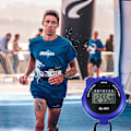 Miniatyrbilde 4 av 5: Digital Sports Stoppeklokke Timer Stoppeklokke Stor Display Intervalltreningstimer Utendørs Split Stop Watch Rundetidtaker (Blå)