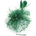 Miniatyrbillede 1 af 4: Fascinator Hat til kvinder, damer, bryllup, fascinator, te-selskab, hat, flapper, pillbox hat, ascot, race hat, fjer, blomst (mørkegrøn) dark green