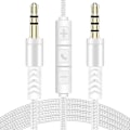 Miniatyrbild 1 av 5: 1,2 m 3,5 mm till 3,5 mm Han till Han Stereo Audio Aux-kabel Hörlurssladd med tryckknappsvolymkontroll Mikrofon White