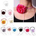 Miniatyrbild 3 av 5: Stor ros blomma krageben kedja enkel justerbar tyg halsband kvinnor choker Dark pink