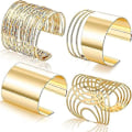 Miniatyrbilde 1 av 5: Sett med 4 Mansjettarmbånd Dame Åpne Brede Linjearmbånd Gull Håndledd Mansjett Wrap Armbånd