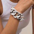 Miniatyrbillede 1 af 5: Shixin Hip Hop Overdrevet Tyk Led Kæde Armbånd Til Kvinder Ccb Materiale Store Brede Armbånd Mode Hånd Kæder Smykker S01-2
