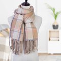 Miniatyrbilde 2 av 5: Mote-sjal og skjerf for damer, vinter-skjerf, pledd-skjerf for kvinner, tartan-skjerf, gaver til damer (Beige+Gult)