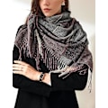 Miniatyrbillede 5 af 5: Dame Imitation Cashmere Sjal - Vinter Lang Blød Varmt Tartan Tassel Sjal Sjal til Damer, Tassel Sjal Sjal Gaver til Kvinder (Brun)