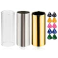 Gitarr Slide, Set med 1 Glas Slide, 1 Stål Slide och 1 Mässing Gitarr Slide, Bonus 10 Gitarrplektrum