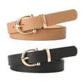 2-pack barnläderbälten för flickor, enfärgade smala bälten Khaki + Svart
