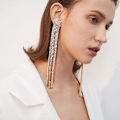 Miniatyrbillede 2 af 5: Moderne Kvinde Lange Rhinestones Kvast Øreringe Sølv Boheme Lang Kæde Drop Dangle Øreringe Smykker Til Kvinder