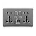 Miniatyrbilde 1 av 4: Multifunksjons stikkontakt med trykknapp, UK 13A, 2.1A dobbel USB-lader, tre- og to-hulls vegguttak Gray