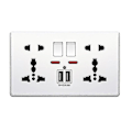 Miniatyrbilde 1 av 4: Multifunksjons stikkontakt med trykknapp, UK 13A, 2.1A dobbel USB-lader, tre- og to-hulls vegguttak White