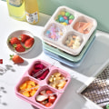 Miniatyrbild 3 av 8: Snack Box Vete Halm Behållare Med Lock 4-Fack För Dess Beige