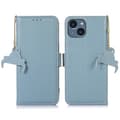 Plånboksfodral i läder med RFID-blockering för iPhone 15 Blue