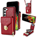 Miniatyrbild 1 av 5: Samsung Galaxy S24+ Fodral i PU-läder + TPU-kickstand med axelrem Red