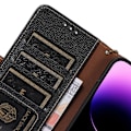 Miniatyrbild 5 av 5: Plånboksfodral i läder med RFID-blockering och stativfunktion till iPhone 15 Black