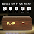 Miniatyrbild 3 av 4: Smart multifunktionell väckarklocka LED-display lysande temperatur dubbel display väckarklocka USB träklocka Rectangular black White light