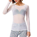Miniatyrbillede 2 af 2: Kvinder Gennemsigtig Langærmet Sømløs Arm Shaper Top Mesh Skjorte Bluse White M
