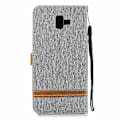 Pikkukuva 4 / 5: Kaksisävyinen farkkukangas PU-nahkakotelo jalustalla Samsung Galaxy J6+/J6 Prime -puhelimeen Grey