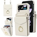 Miniatyrbillede 1 af 5: Til Samsung Galaxy Z Flip4 Litchi Texture Rfid Kortspor Mobiltelefon Etui Med Ringholder White