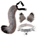 Miniatyrbillede 3 af 5: Ulve Ræv Hale Cosplay Kostume, Kunstig Pels Hårklemme Hovedbeklædning Til Halloween White