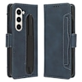 Miniatyrbilde 2 av 5: For Samsung Galaxy Z Fold5 Skin Feel Kalveskinn Tekstur Kortspor Lommebok i Lær Mobiltelefondeksel Med Penneholder Blue