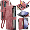 Miniatyrbillede 1 af 5: For Samsung Galaxy Z Fold5 Caseme C30 Multifunktionel kortholder lynlås telefon læder mobiltelefon etui Red
