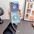 Miniatyrbilde 2 av 5: For Samsung Galaxy Z Flip5 5g Integrert Morandi Diamant Blomst + Kjede Mobiltelefon Deksel Blue