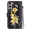 Miniatyrbilde 3 av 5: For Samsung Galaxy S23 5g Krystalltekstur Farget Tegning Lær Mobiltelefondeksel Gold Butterfly Rose