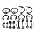 Miniatyrbillede 3 af 5: Labret Lip Tongue Eyebrow Ringe Tragus Øre Barbell 16 stk/pose SVART