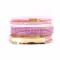 Miniatyrbillede 1 af 2: Rhinestone Læder Wrap Magnetisk Armbånd