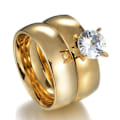 Miniatyrbillede 1 af 2: Rustfrit Stål Ring CZ Guldbelagt 2 stk. ringsæt 17