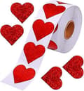 Glitter Red Heart Stickers for Valentine's Day - 1.5\" Decorative Heart Labels 500 per Roll